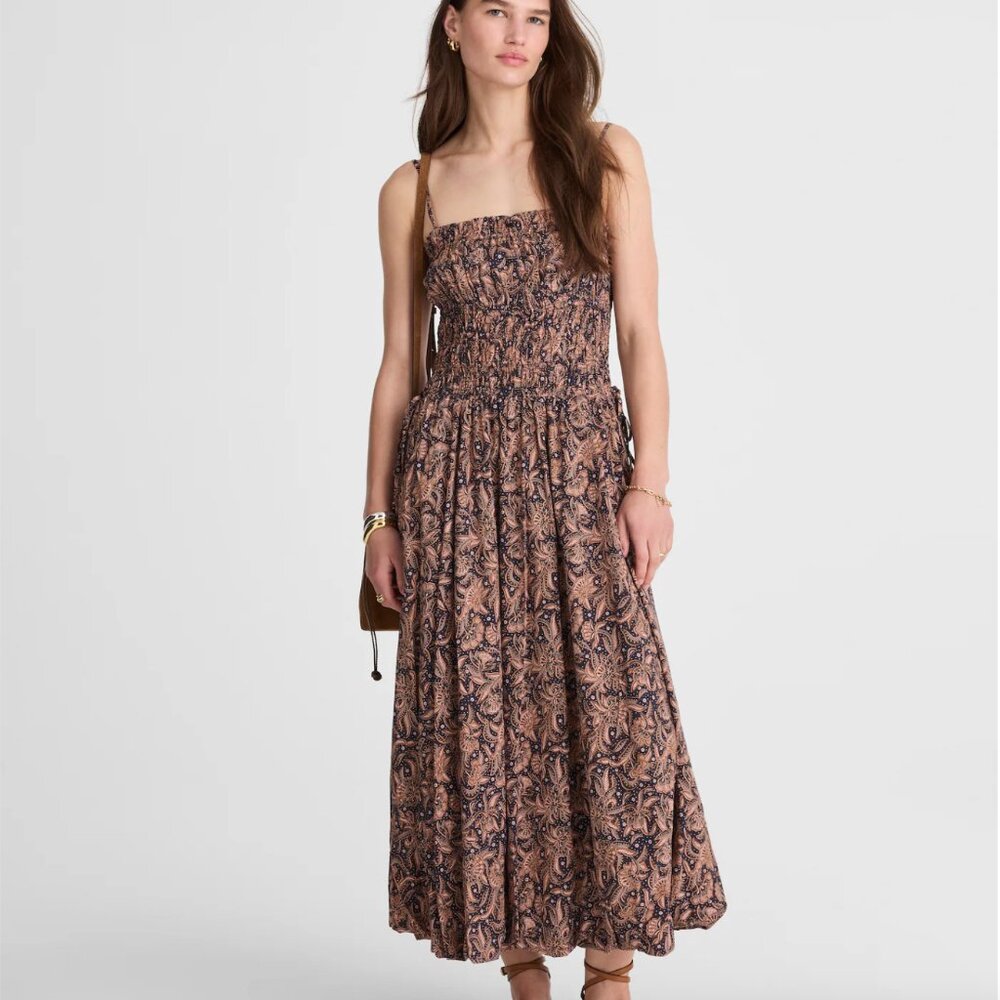 Madewell Smocked Bubble-Hem Midi Dress in Paisley